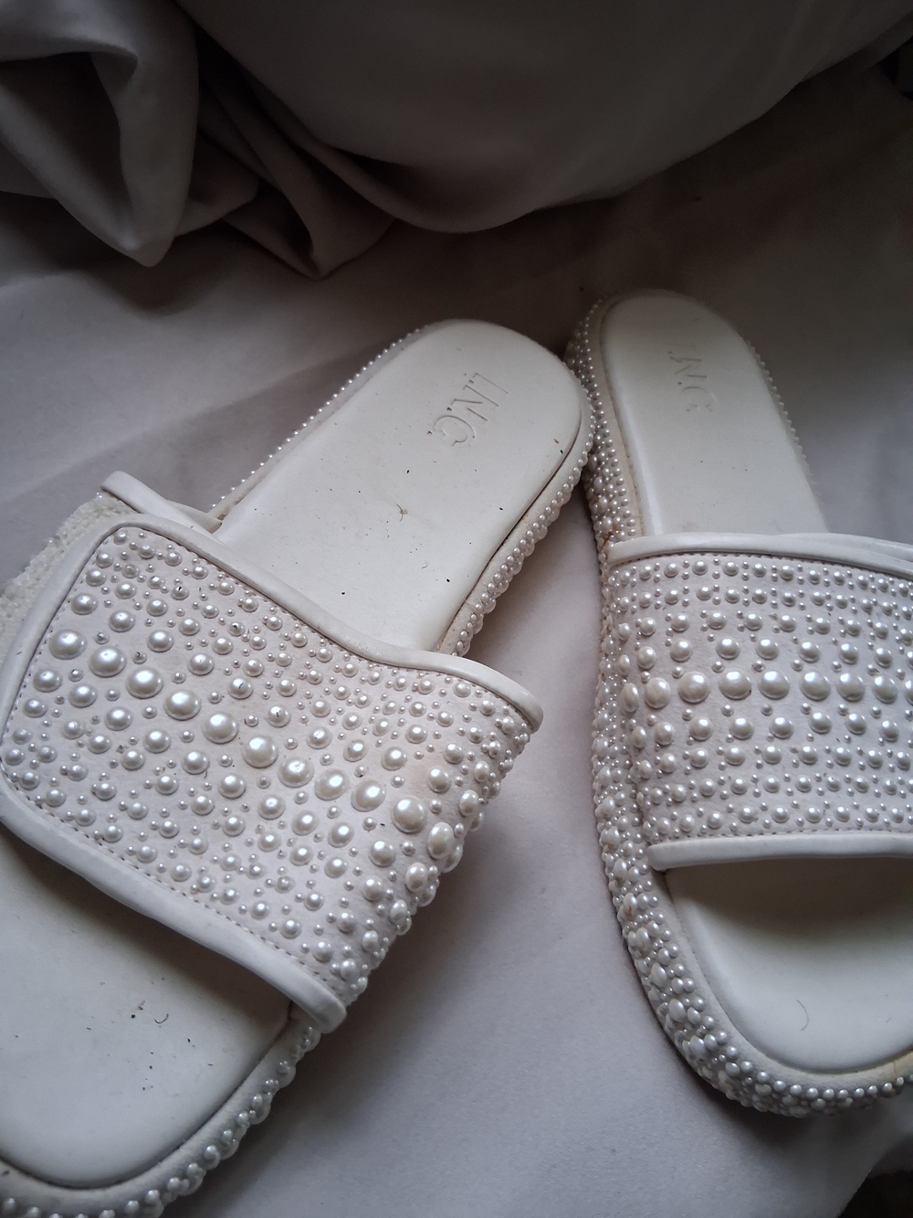 INC International Concepts White Pearl Slide Sandals - Picture 2 of 5